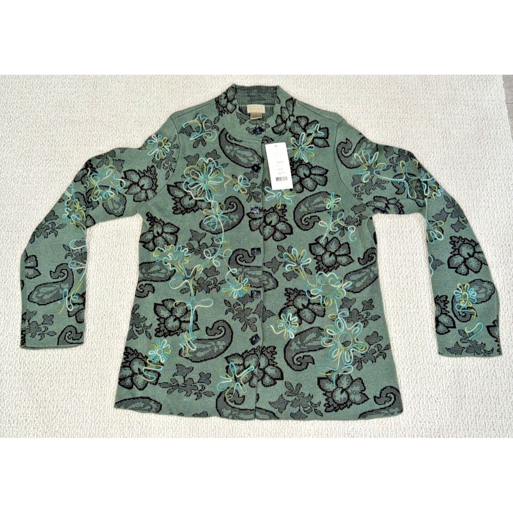 NWT Sigrid Olsen Sport Womens M Cotton Embroidered Floral Cardigan Sweater